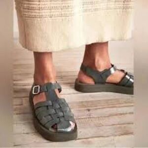 FREE PEOPLE Finn Fisherman Platform Sandals in the Sea Serpent Green Size 40 (9)